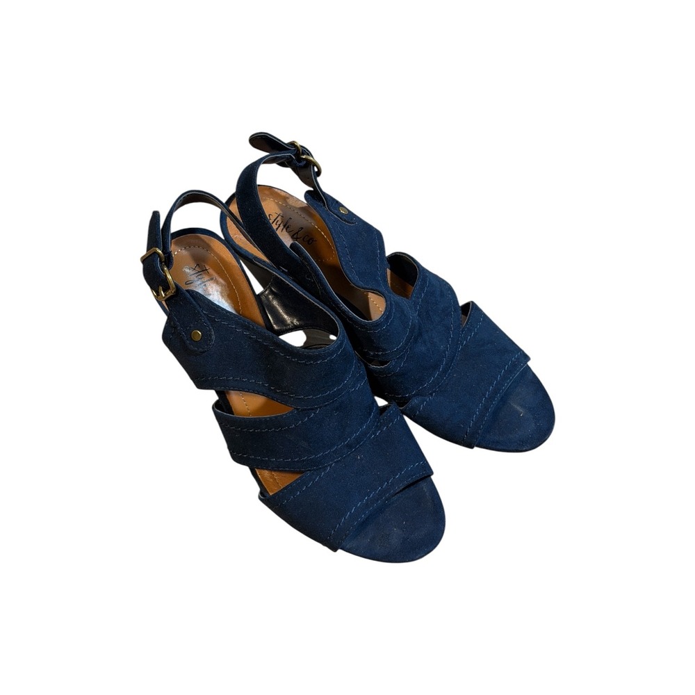 Style & Co Hosper Navy Blue 7.5M Womens Block Heel Sandal Strappy Casual Dressy